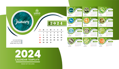 Vector 2024 calendar wall design template modern wall new year 2023 desk calendar
