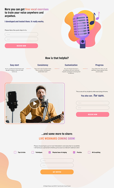 Vocal Coach Opt In Page landing page opt in ui uiux ux web design