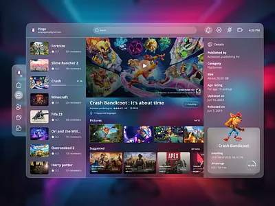 Game Vision Pro Design digitalgaming game gamelauncher gamer gamerhub gamingcommunity gamingplatform spatial stream twich ui visionpro