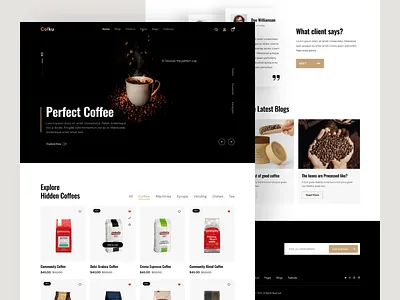 Cofku- Coffee Shop Website cafe clean coffee coffee shop design designinspiration drinks e commerce ecommerce website food homepage interface landingpage minimal product shopify ui uiuxdesign ux website