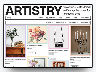 Artistry - Online Gift Shop branding design gift graphic design landing page online store ui vintage web design