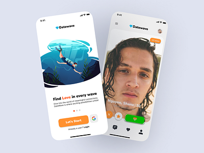 Ui for a dating app called Datewave 3d animation branding graphic design logo motion graphics ui