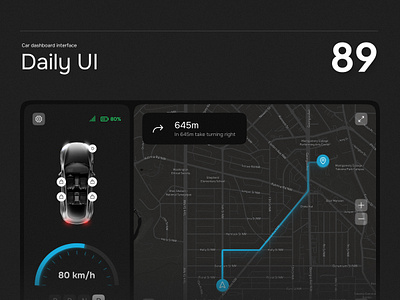 Daily UI #89 - Car dashboard interface car car dashboard car display car interface clean dailyui dark dashboard design electro car interface map navigation road tesla tesla car ui uiux ux vehicle