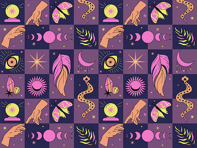 Celestial mystical pattern bright color esoterical graphic design illustration mystic pattern