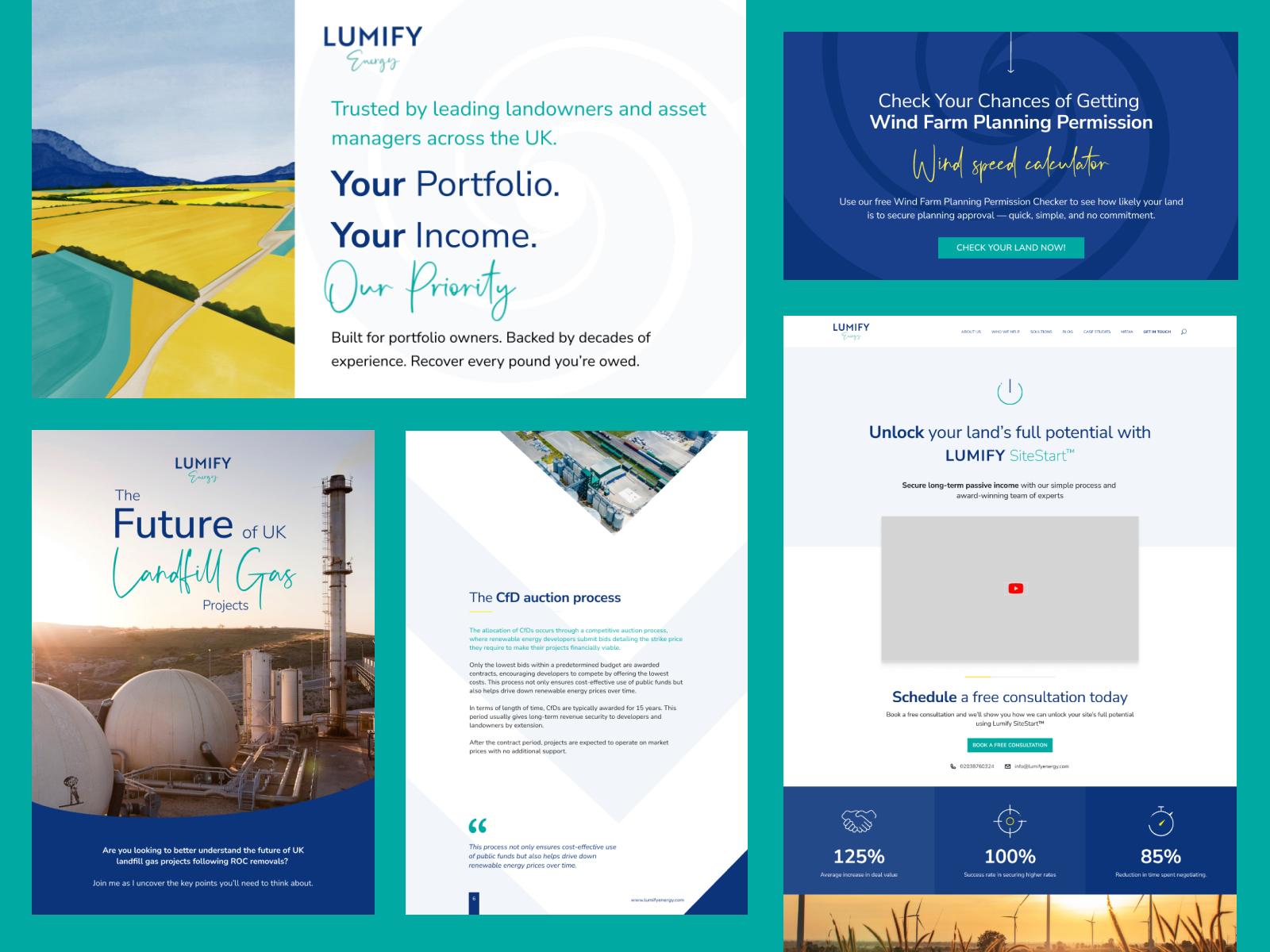 Lumify Energy brochure design email design landing page pitch deck web design