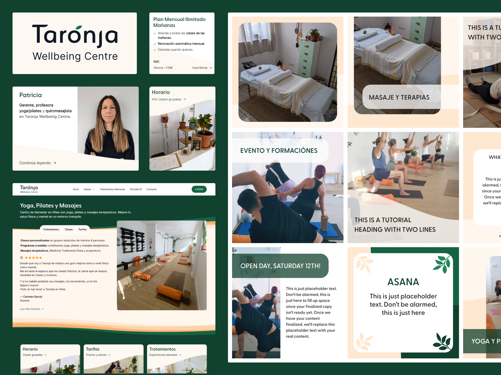 Taronja Wellbeing Centre branding design logo social media templates website