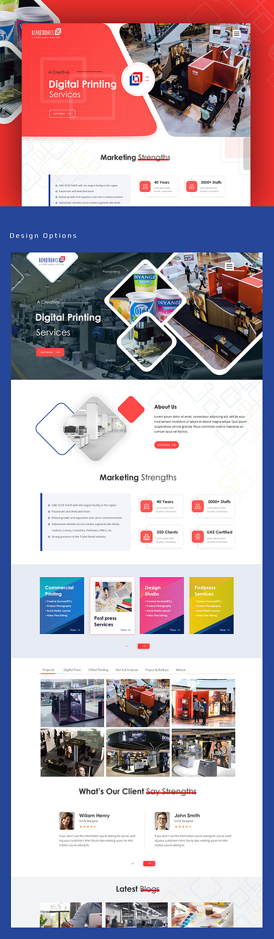 Printing Press Website Landing Page design ui website