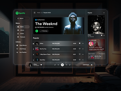 Vision Pro Theme for Spotify Screen branding graphic design music spotify spotify screen ui ui design ux virtual reality vision pro vr website
