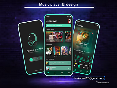 Music Player UI design. app branding design graphic design icon illustration logo music playerui ui uiux ux vector