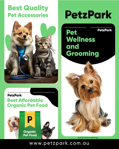 PetzPark pet accessories, organic food, Wellness @smartinpixel graphic design