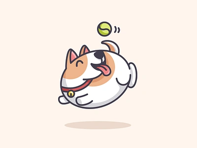 Happy Dog adorable branding cartoon logo cute cute character cute illustration cute mascot dog dog mascot doggy ellipse funny geometry happy identity illustration joyful jumping pet tennis ball