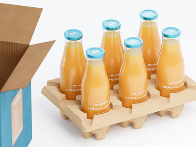 Get Juiced Co. / Bottle Concept & Packaging / Shot 1 3d art bottle box brand concept design juice label logo modeling orange packaging photorealism product realistic render typography