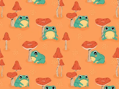 Frogs and toadstools autumn background cute frogs design fall pattern flat design forest forest party frog funny frog graphic design illustration mushrooms seamless pattern textures toad toadstool vector vector illustration vector pattern wildlife