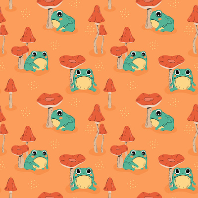 Frogs and toadstools autumn background cute frogs design fall pattern flat design forest forest party frog funny frog graphic design illustration mushrooms seamless pattern textures toad toadstool vector vector illustration vector pattern wildlife