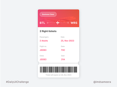 E-ticket for a flight app design daily ui daily ui challenge design eticket mobile app design ui ui design ui design challenge uiux ux ux design