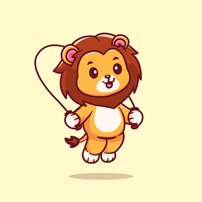 Kawaii Cute lion do skipping cartoon illustration. animal anime character cute lion graphic design illustration kawaii lion logo skipping yellow