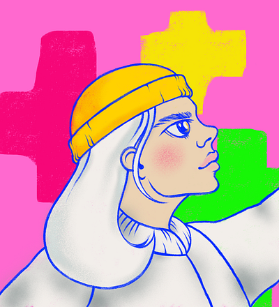 A yellow beanie girl blonde digital girl hat illustration ipad pink scene yellow