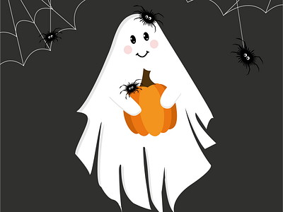 Halloween print for the kids room 2d illustration adobe illustrator blackwhite character cute ghost ghost ghost with pumpkin halloween illust illustration kids room nursery decor orange print pumpkin spiders vector vector art vector illustration wallart