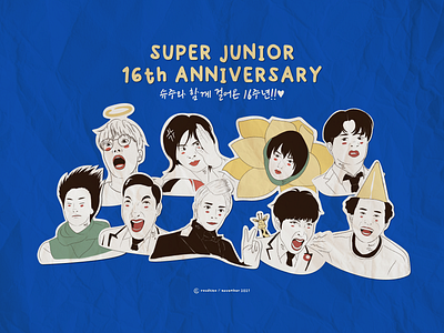 Super Junior 16th Anniversary ai art digitalart donghae eunhyuk fanart heechul illustration illustrator kpop kyuhyun leeteuk procreate ryeowook shindong siwon suju super junior yesung