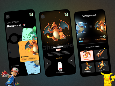 Pokemon Gaming Mobile App Figma React Native awesome awesome design branding design designs figma game gaming landing page pokemon presentation react native ui uiux ux