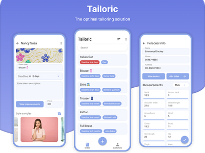 Tailoric: Measurements Records dress fashion measurements minimal mobile orders seamstress sewing tailor ui ux