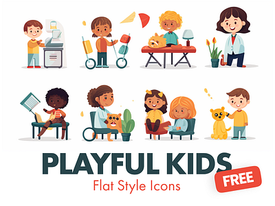 FREE Playful School Kids Icons flat free having fun icons illustrations kids school