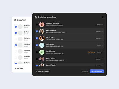 Invite Team Modal clean flat minimal ui ux