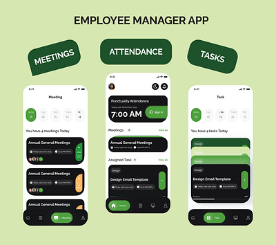 Employee Manager Design attendance app employeemanager mobile app mobiledesign taskmanager uidesign user interface
