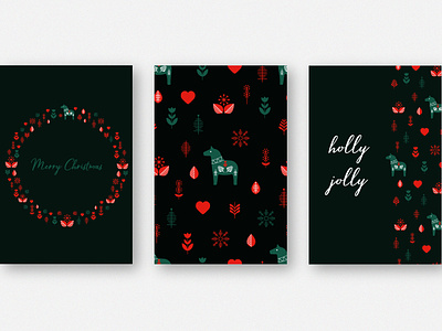 A Christmas set of cards christmas christmas cards christmas design christmas wreathes dark cards graphic design holidays holly jolly cards horse illustration merry christmas cards new year new year cards plant design red and green cards red hearts selebrations set of cards ui winter