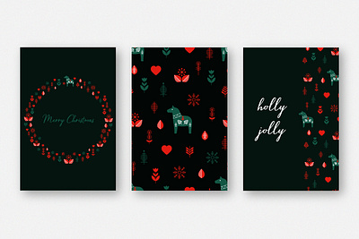 A Christmas set of cards christmas christmas cards christmas design christmas wreathes dark cards graphic design holidays holly jolly cards horse illustration merry christmas cards new year new year cards plant design red and green cards red hearts selebrations set of cards ui winter