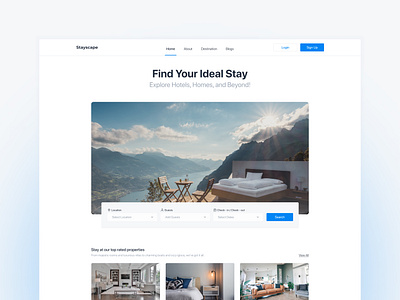Hotel Booking - Landing Page app design digital design hotel booking interface navigation product design simple ui ui ux web design website