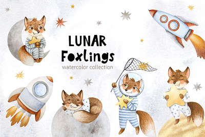 Lunar Foxlings character children fabric children illustration cute animals cute fox festive greetings graphic design pattern seamless