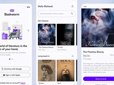 Bookworm ebook reading app android app book ebook figma mobile onboarding reading ui ux