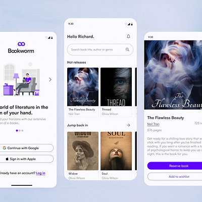 Bookworm ebook reading app android app book ebook figma mobile onboarding reading ui ux