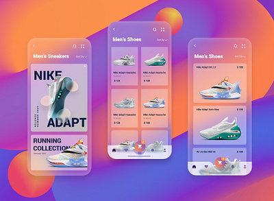 Sneakers E-commerce Glassmorphism Mobile App app design e commerce glassmorphism minimal mobile nike shoes sneakers sports typography ui ux
