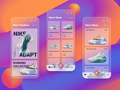 Sneakers E-commerce Glassmorphism Mobile App app design e commerce glassmorphism minimal mobile nike shoes sneakers sports typography ui ux