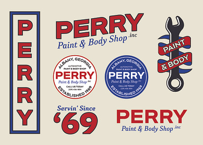 Perry Paint & Body Shop body shop body shop logo brand brand mockup branding car logo design illustration logo logo design logo mark logo mockup logodesigner mechanic logo old cars