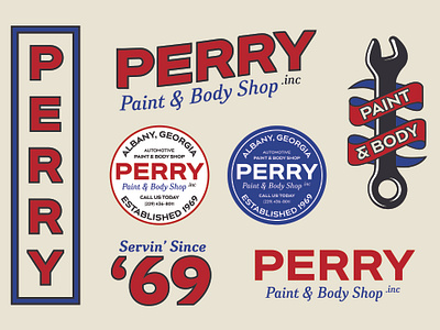 Perry Paint & Body Shop body shop body shop logo brand brand mockup branding car logo design illustration logo logo design logo mark logo mockup logodesigner mechanic logo old cars