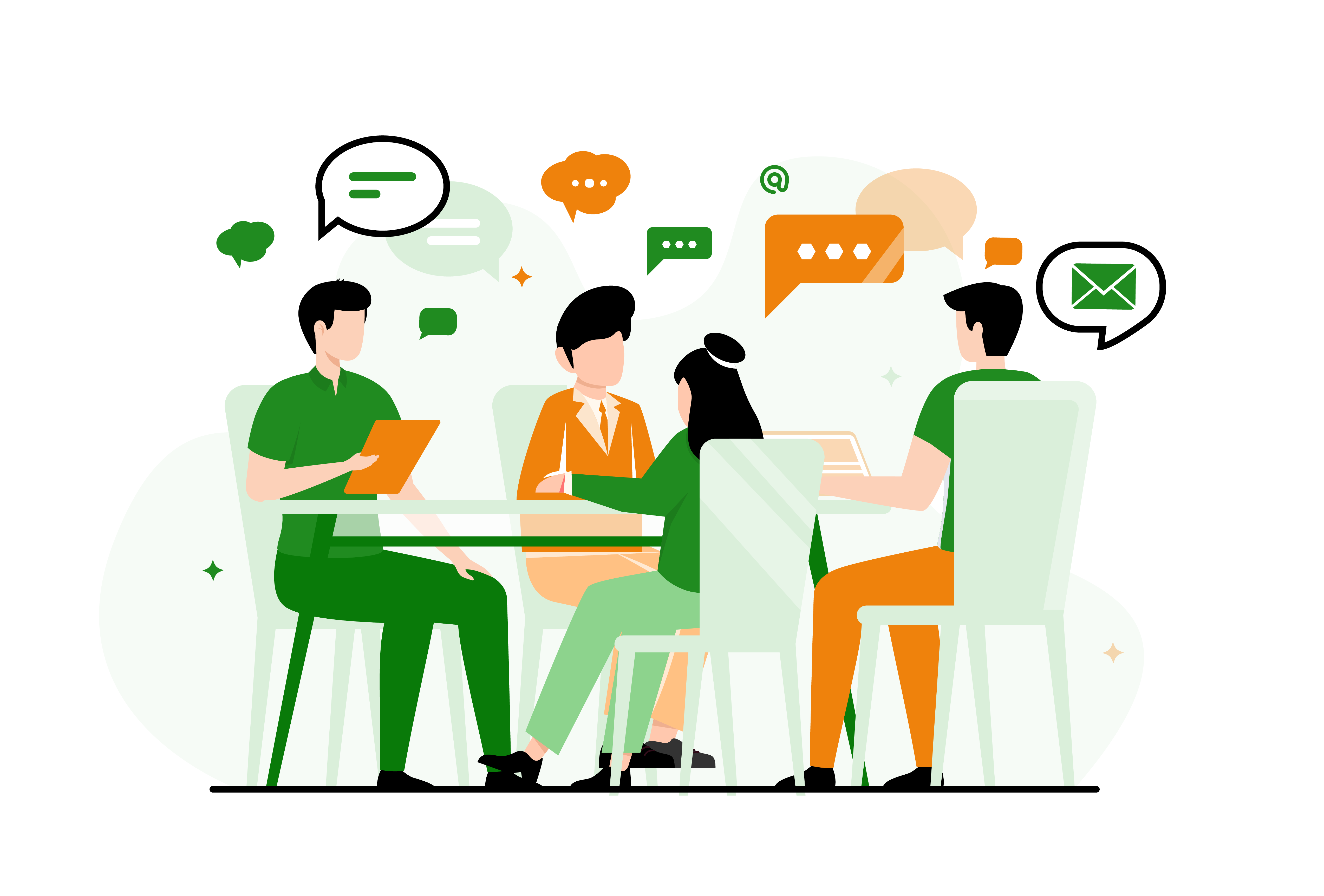 Communication | Teamwork Illustration chatting collaboration colorful communication cooperation discussion flat illustrations graphic design icons illustration landing page design leadership teamwork ui design unique graphics web design