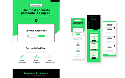 Postcode Lookup API - Website Concept api green design landing page postcode postcode lookup remote designer uk designer web design website