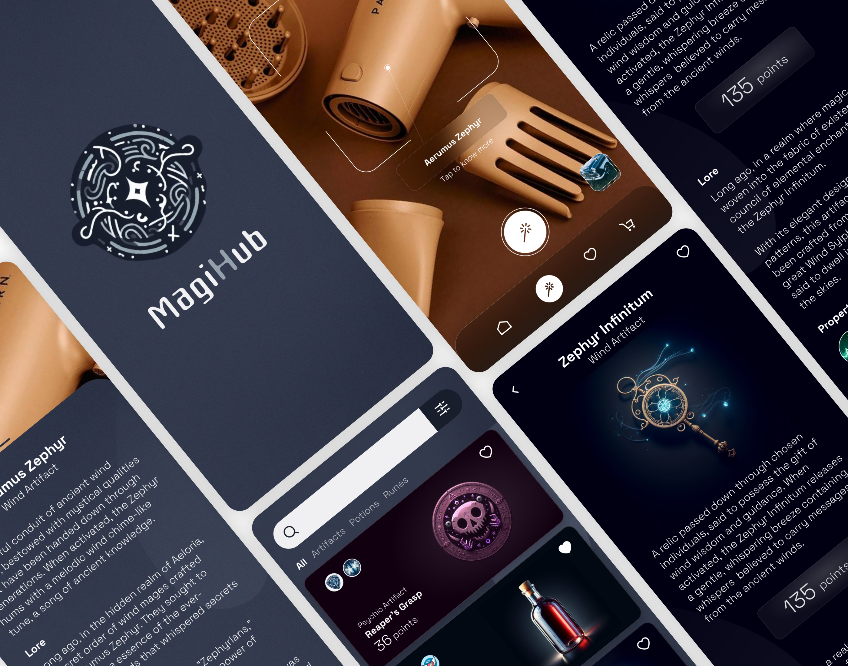 MagiHub: Fantasy Translation Tool Mobile App Design branding browse items camera categories design challenge filters interaction design item description items list lists mobile mobile app product design search shop sorts translation tool ui ux design visual design