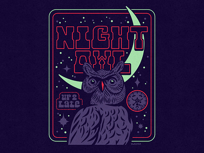 NIGHT OWL bird blacklight design illustration nighttime owl retro