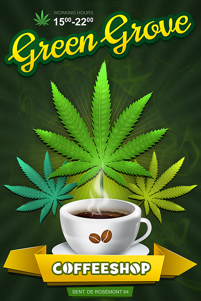 Coffeeshop "Green Grove" poster cannabis coffee coffeeshop poster poster design