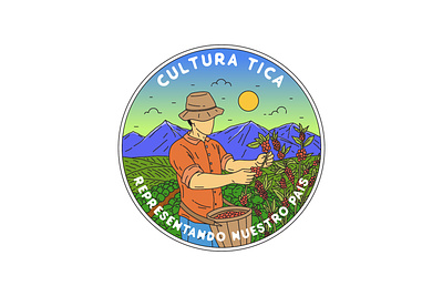 Cultura Tica adventure apparel badge brand branding coffe design emblem farm illustration label landscape line line art logo monoline mount sticker vector vintage