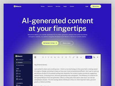 Landing - AI Content Generator ai ai generated colorful content content generated design hero section homepage landing minimal modern design ui web writing