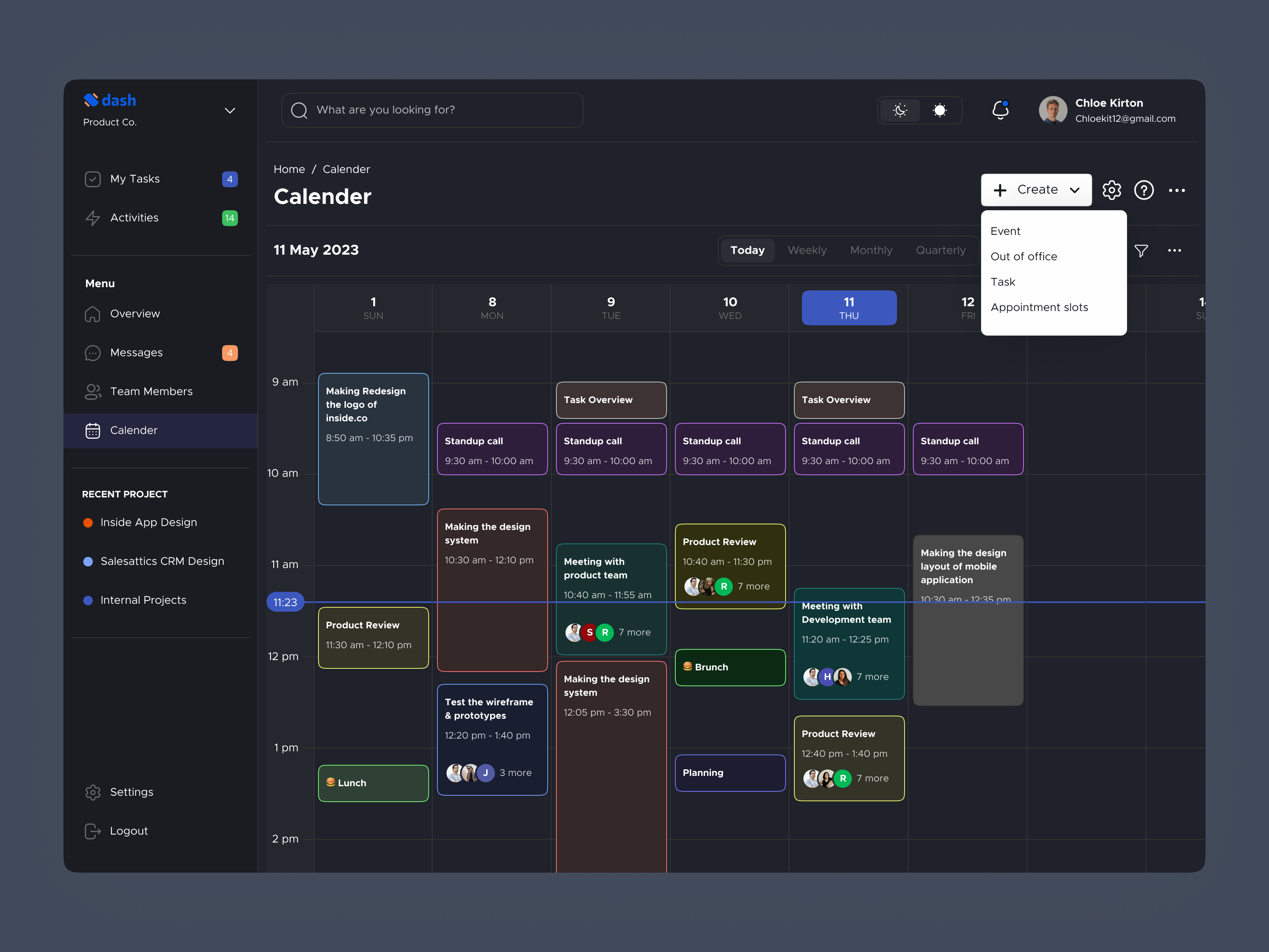 Dash — Calendar UI Page [Dark mode] by DesiznLab Studio on Dribbble