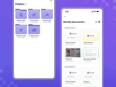 Insurance documents manager 🖲 aesthetic blue clean crisp documents figma files folders grid insurance management manager purple ui ux