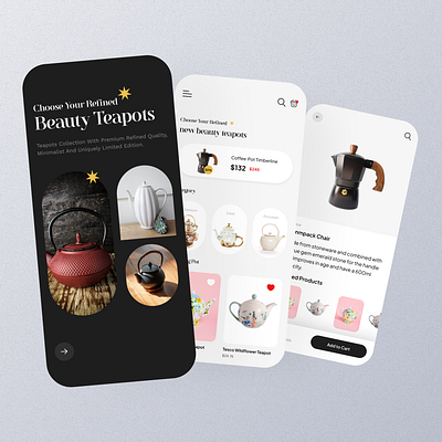 Teapots Mobile App app design app ui appui design ecommerce figma mobile mobile app ui mobile design shopping store teapots ui ui design ui ux uidesign uiux