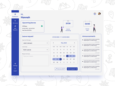 User Dashboard Design : Tracking Leave Requests figma intuitive design leave tracking lightmode ui ui design uiux user dashboard web design