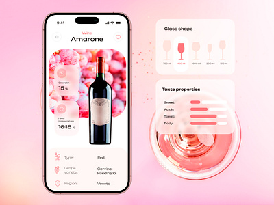 Ham House - Wine app clean design drink food glass ios minimal mobile phone pink product recipe red ui ux wine